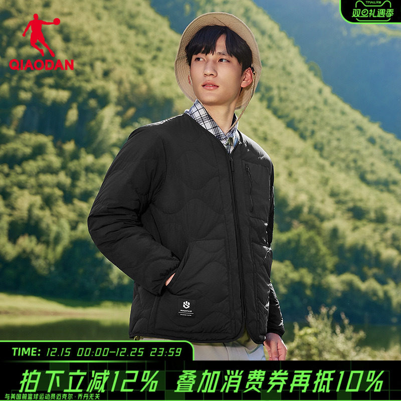 乔丹黑色羽绒服男士2025冬季新款防泼水防风保暖轻薄冲锋衣内胆