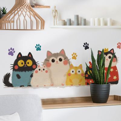 卡通可爱猫咪墙贴纸奶油风装饰贴画墙面遮丑挡洞裂纹自粘儿童房间