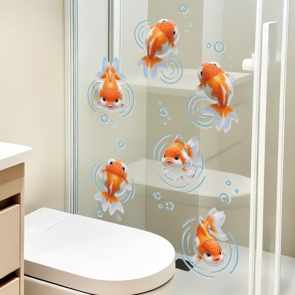 治愈系小金鱼静电免胶玻璃推拉门窗户镜子装饰贴纸墙贴画瓷砖可撕,家居饰品,玻璃膜/贴,淘宝优惠券,粉丝福利购,淘宝优惠卷