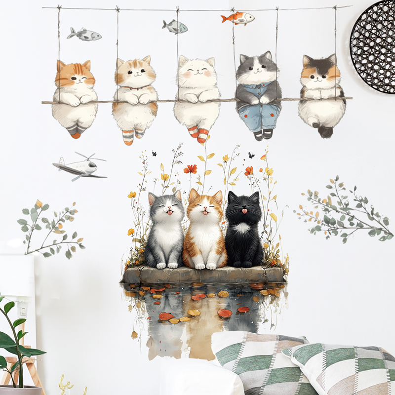 卡通可爱猫咪墙贴纸自粘墙面装饰布置宠物店幼儿园墙壁儿童房卧室