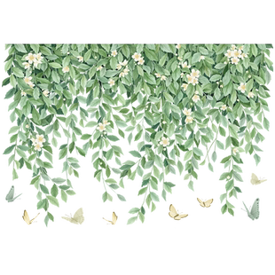踢脚线墙贴绿叶小花墙角房门装饰防水客厅卧室温馨自粘寝室桌贴画