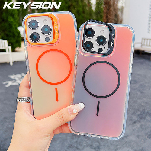 适用iPhone 15 Pro Max炫彩手机壳苹果14透明渐变色创意设计保护套13Pro镜头支架磁吸12Pro男女款14pro保护壳