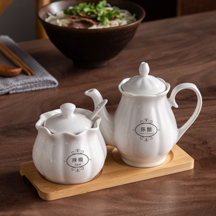 餐厅纯白陶瓷调料盒套装 大排档酱油瓶辣椒罐醋壶组合面馆商用饭店