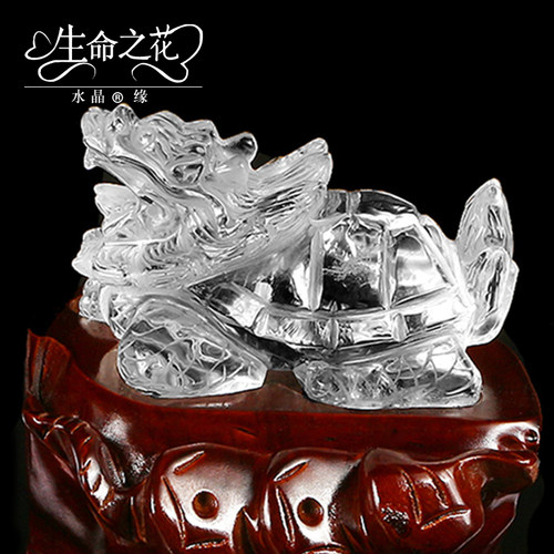 天然白水晶龙龟摆件冰种雕刻