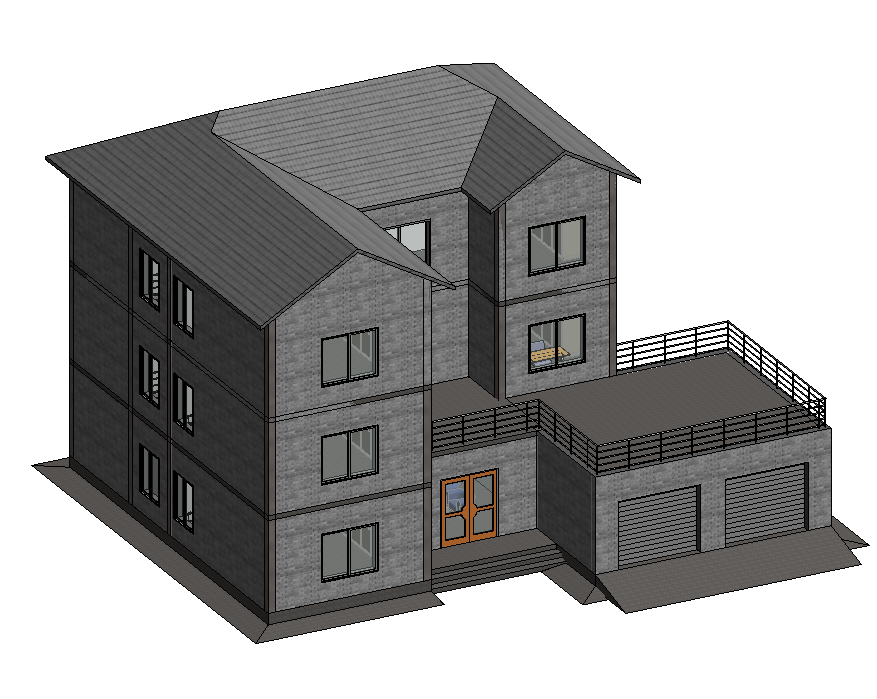 BIM模型revit三层小别墅2016版建筑模型含标高家具散水楼梯-10-4