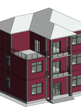 三层小别墅BIM模型revit2016版建筑模型含标高轴网柱板墙楼梯-19