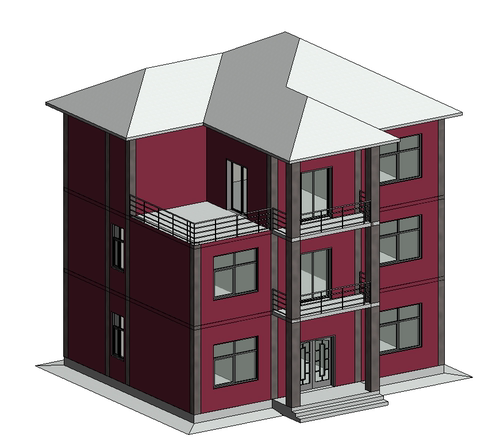三层小别墅BIM模型revit2016版建筑模型含标高轴网柱板墙楼梯-19