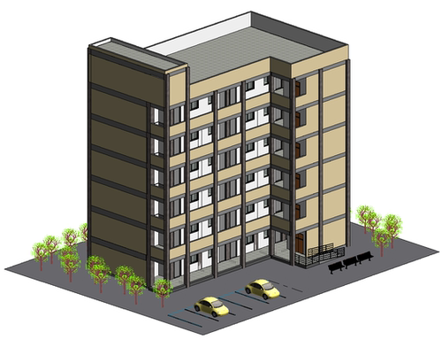 BIM模型revit2016版宿舍模型含标高轴线柱梁板墙坡道场地等-4c
