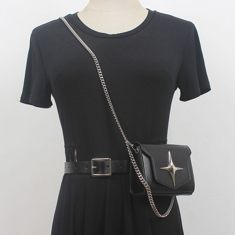 原创小众设计暗黑甜酷欧美时尚芒星膨胀感迷你链条斜挎包