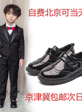 真皮男童黑色皮鞋小学生表演出儿童中大童婚礼服鞋软底宝宝英伦风