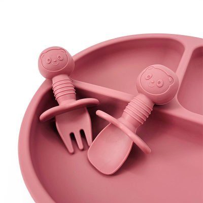 2pcs/set Food Grade Silicone Mini Fork Spoon for Baby Animal