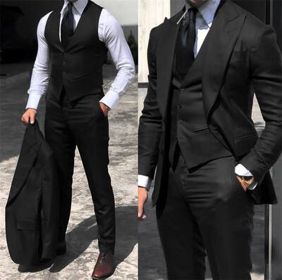 Black Classic Men Suit 3 Pieces Tuxedo Peak Lapel Groomsmen