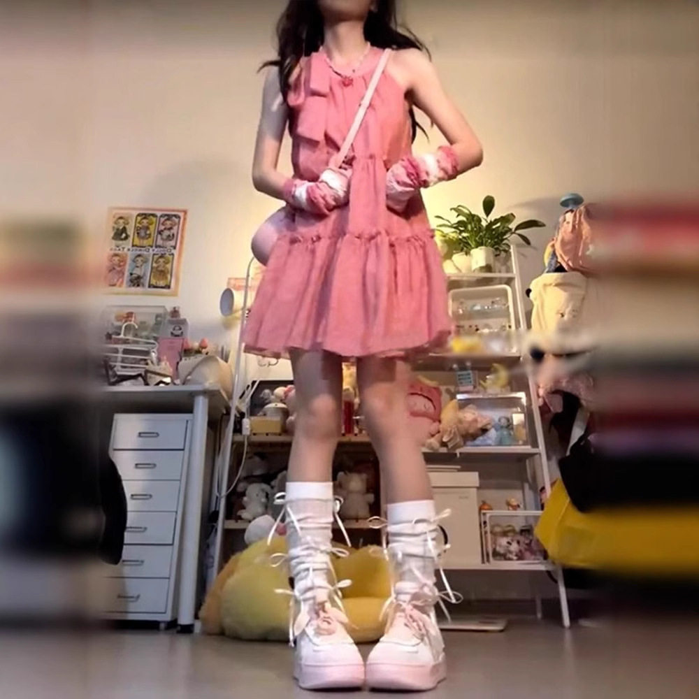 女童大童法式挂脖无袖连衣裙