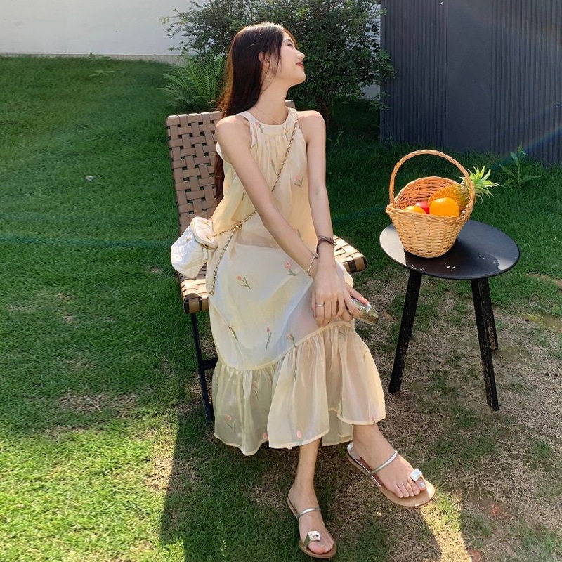 孕妇装夏装连衣裙遮肚子刺绣
