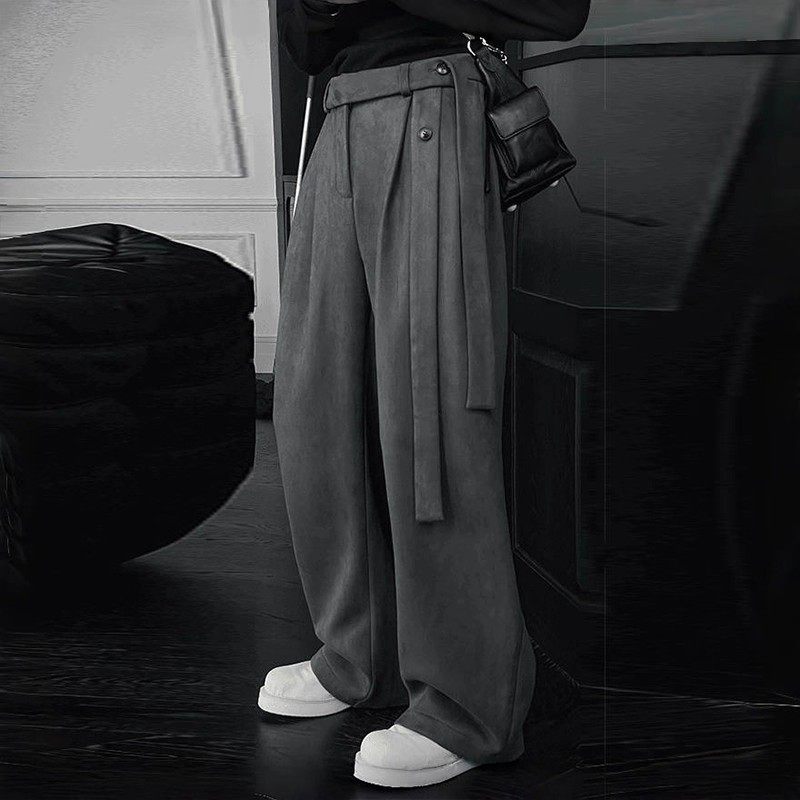 飘带裤子男春秋季垂感痞帅高级感弯刀卫裤设计感阔腿直筒西裤子潮,男装,西裤,淘宝优惠券,粉丝福利购,淘宝优惠卷