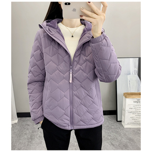 冬季加绒夹棉棉服外套女装菱形格纹棉衣防风保暖绗缝夹克开衫棉袄