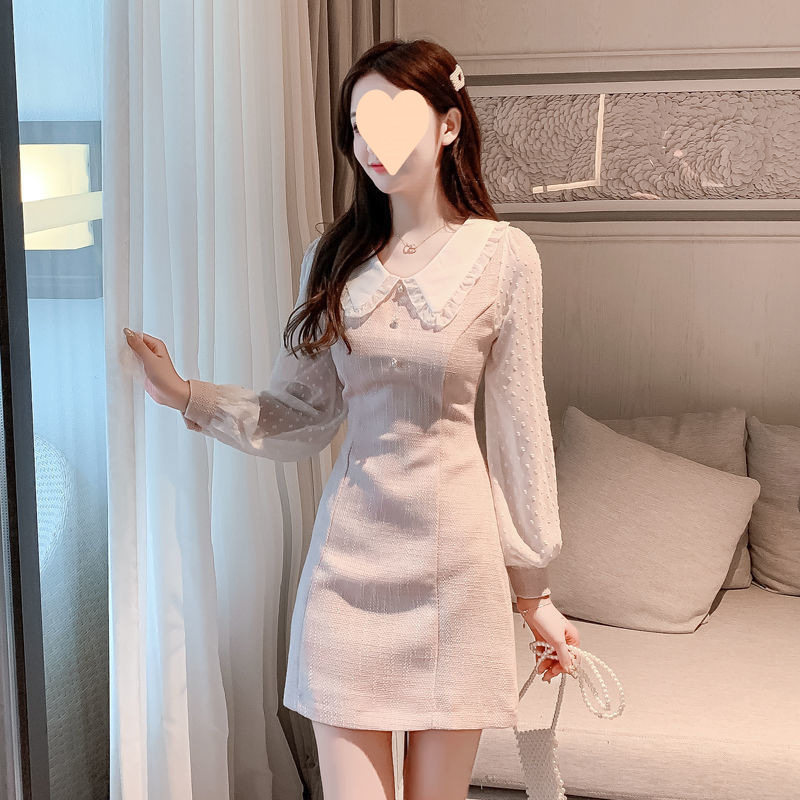 小个子小香风雪纺拼接连衣裙