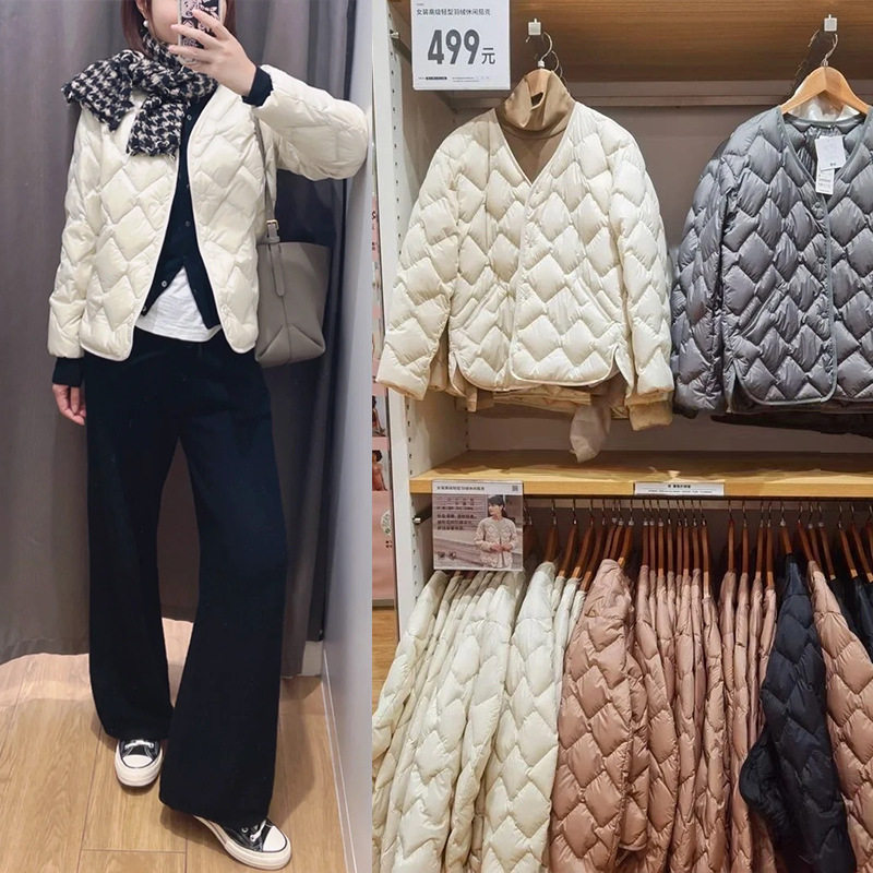 日单茄克V领休闲短款羽绒服