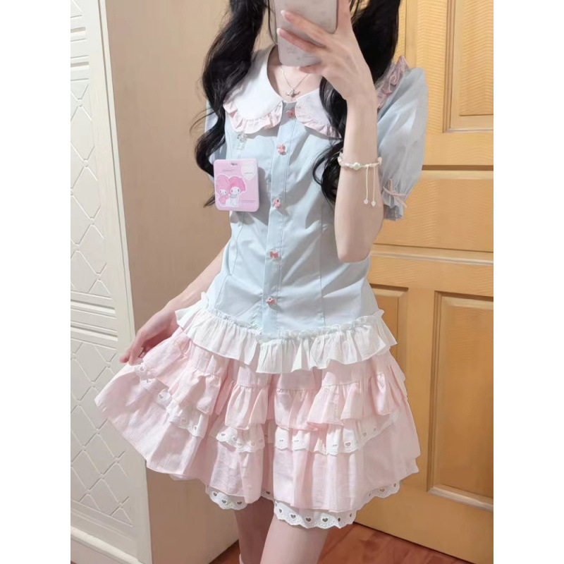 少女感套装甜美学院风娃娃领衬衫