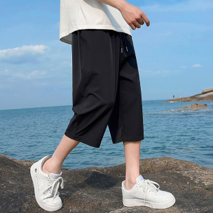 冰丝超薄款 夏季 休闲裤 男生7分宽松运动短裤 夏天七分裤 男士 子男款