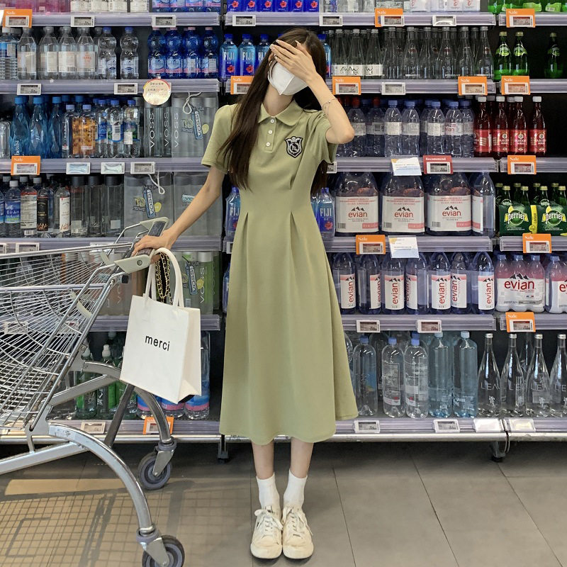 学院风polo领连衣裙女夏季