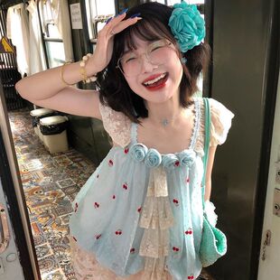 【ALITTLE 乱糟糟】“恋恋薄荷”原创重工樱桃提花刺绣花苞裙套装