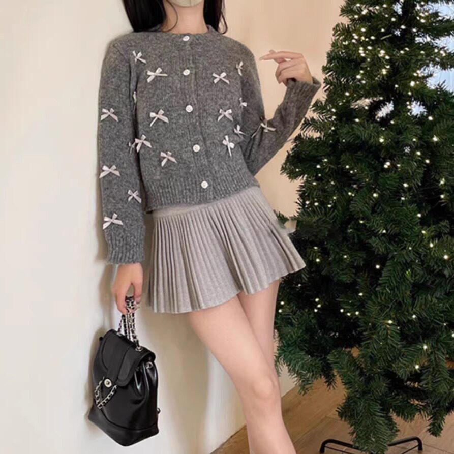 韩系别致蝴蝶结设计感短款套装
