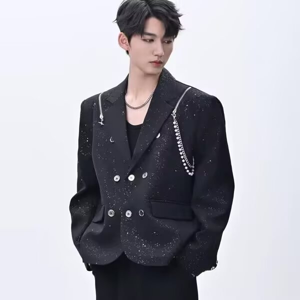 秋季黑色满天星闪亮小西装男