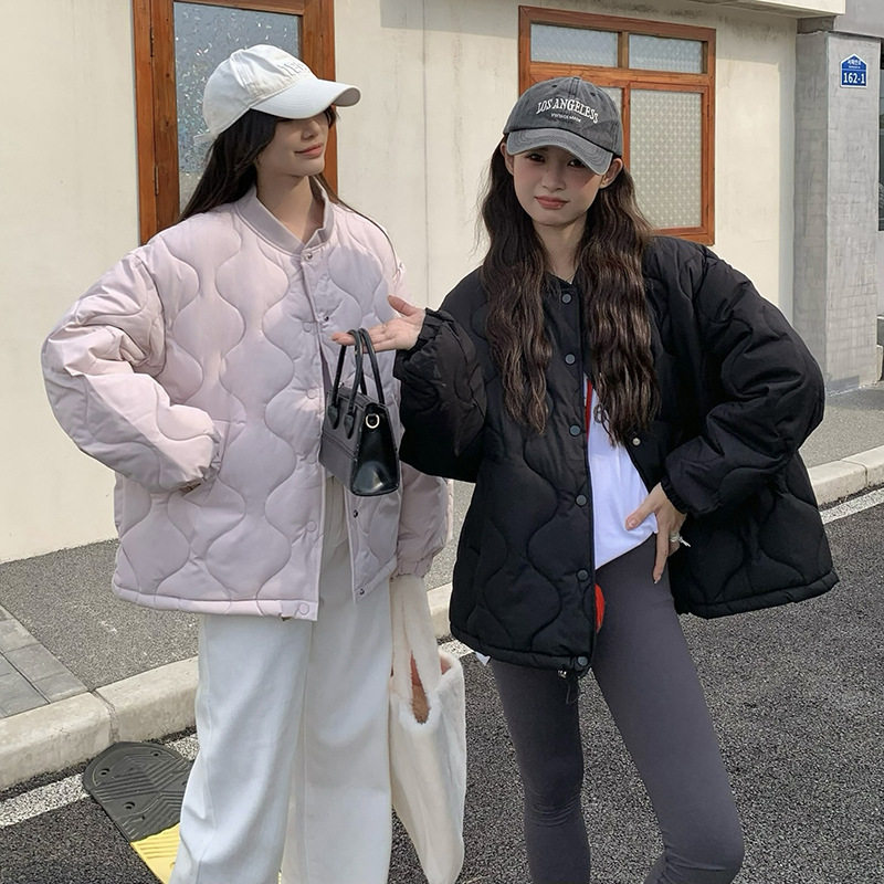 短款加厚菱格宽松显瘦女棉服