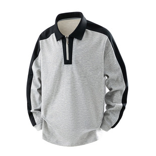 设计感撞色三条杠polo领卫衣男秋美式潮牌半拉链运动休闲外套