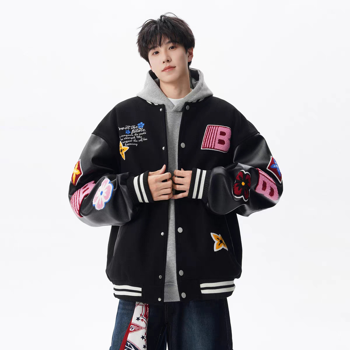 美式撞色拼接棒球服男25秋季泽西风刺绣痞帅高街休闲情侣夹克外套