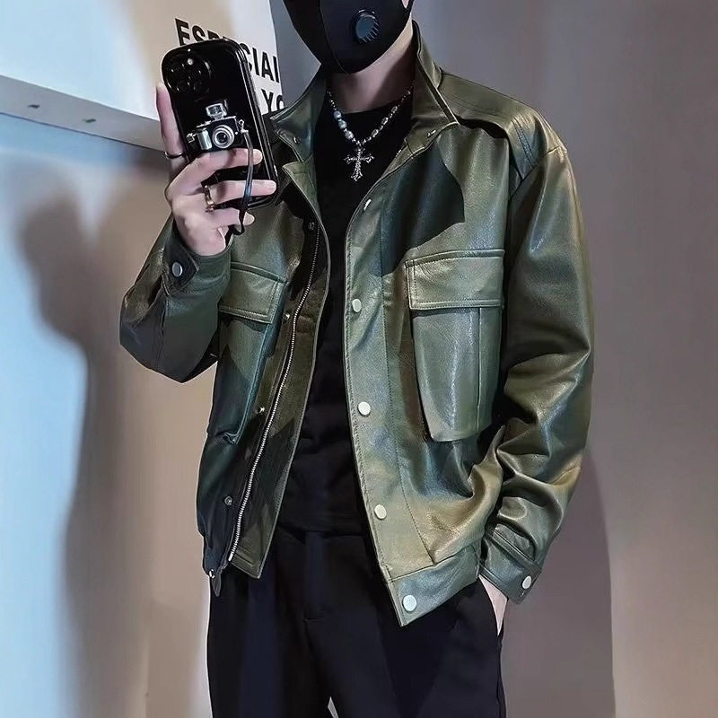 美式机车工装痞帅皮衣男