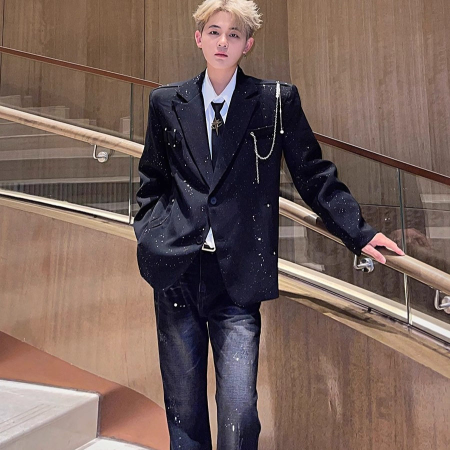 韩系小众满天星珍珠西装男