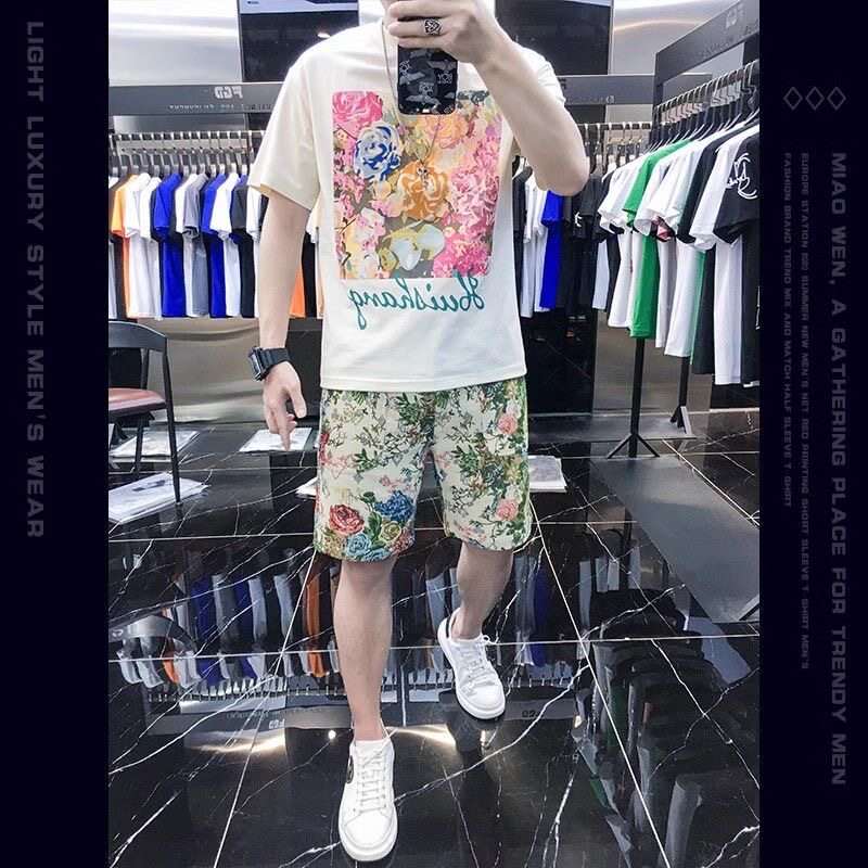 欧洲站夏季男士短袖短裤运动套装