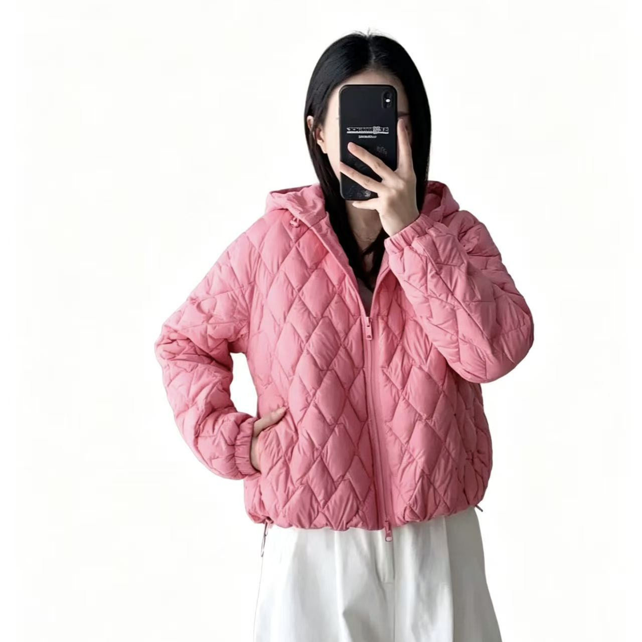 2026菱格棉服短款欧美女式外套秋冬新款轻薄保暖棉衣连帽外套女潮