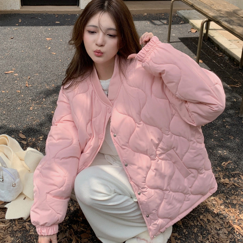 冬季女加厚菱格短款保暖棉服