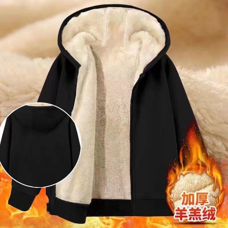 冬季加厚羊羔绒连帽卫衣男大码