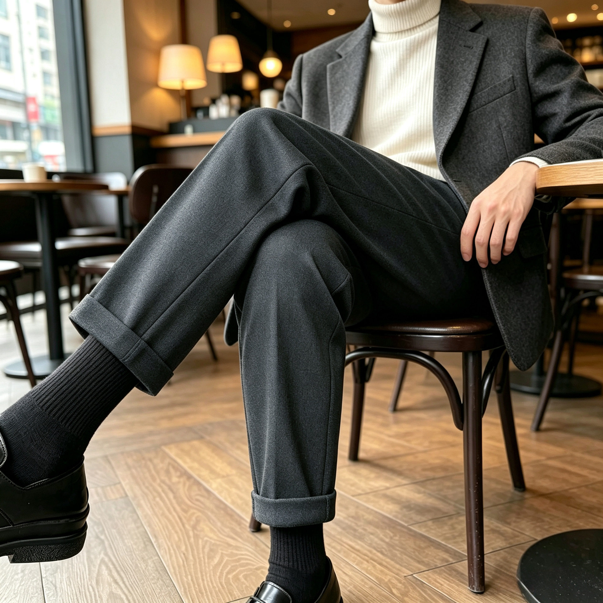 冬季男士加厚保暖毛呢直筒西裤