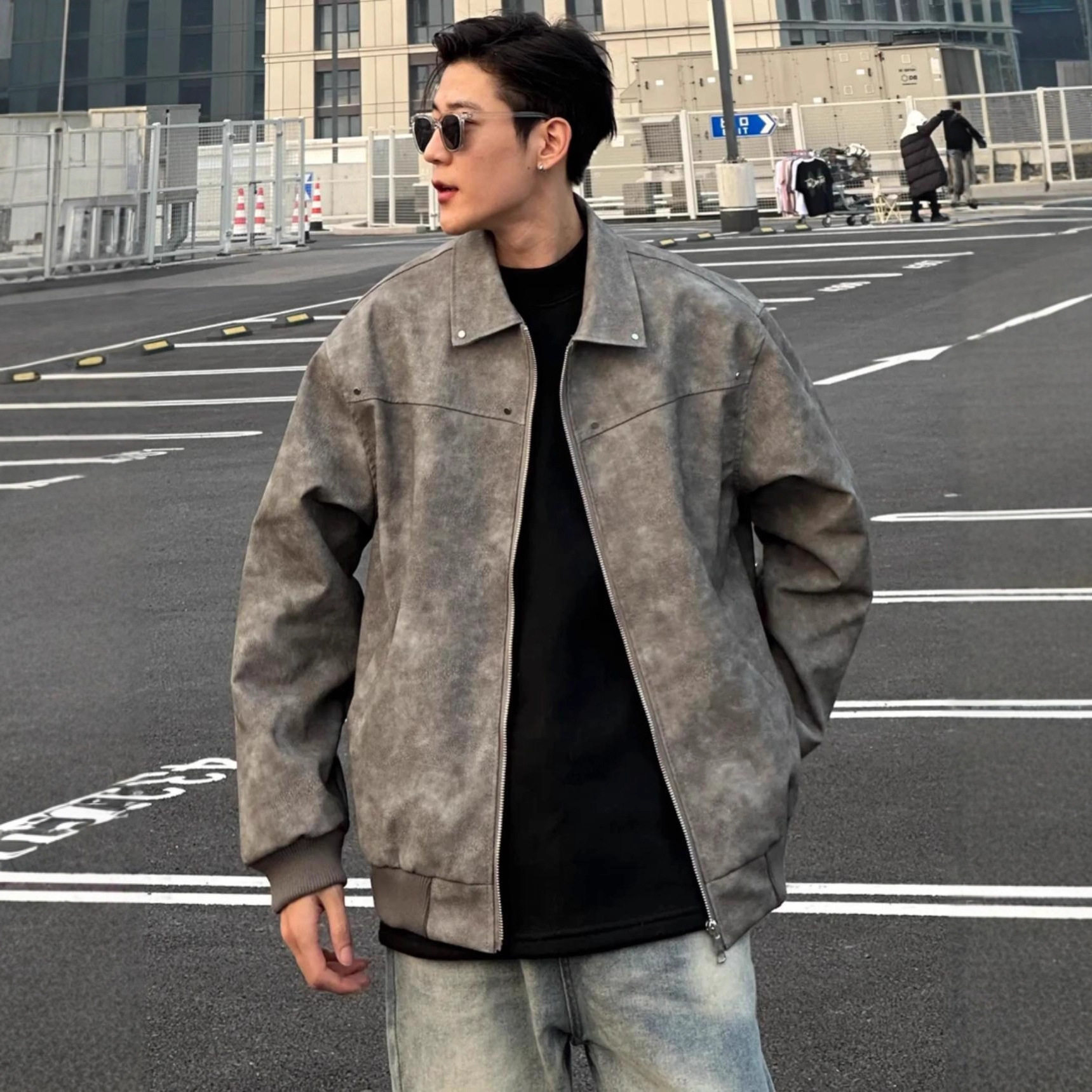 美式复古铆钉皮衣外套男春秋