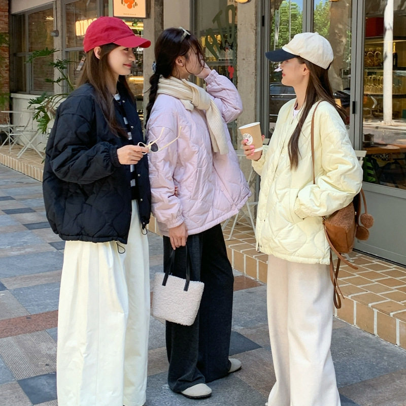 小香风菱格加厚棒球棉服秋冬新款