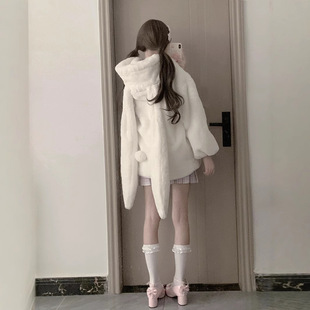 原创软fufu的兔子耳朵毛绒外套女秋冬季加绒加厚日系学院可爱棉服