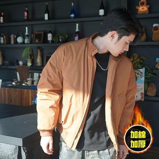 美式复古bomber短款飞行夹克棉服男秋冬加厚保暖立领棉衣廓形外套