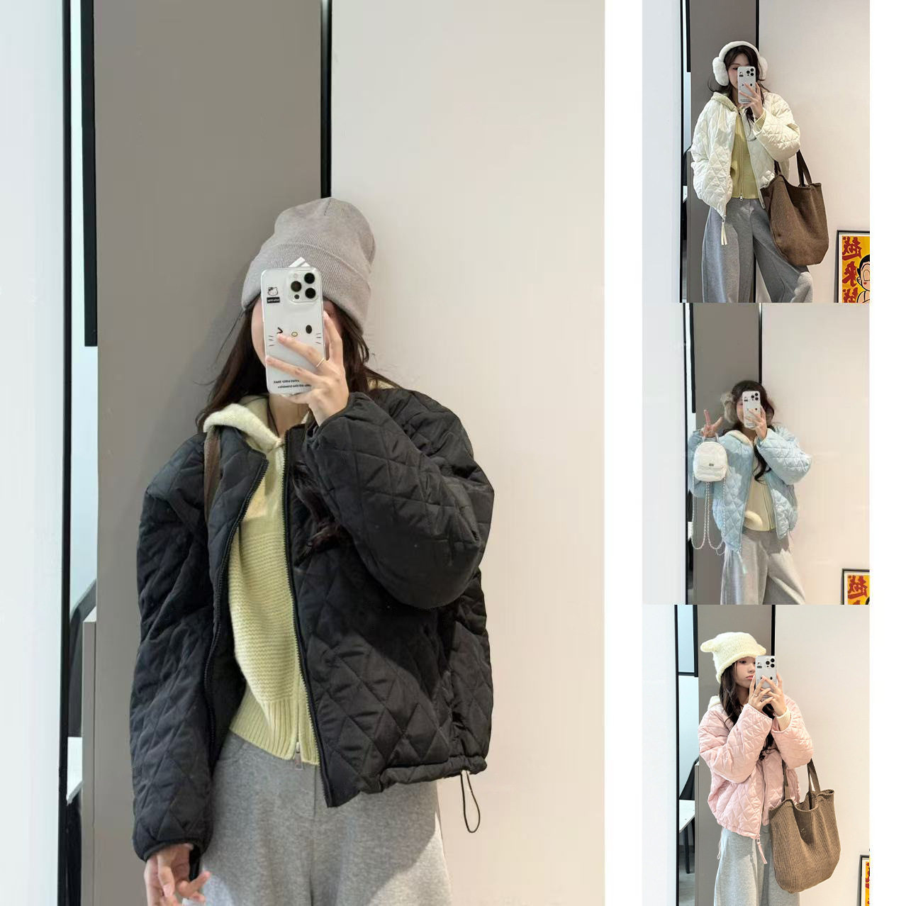 韩版秋冬防风保暖菱格羽绒棉衣女