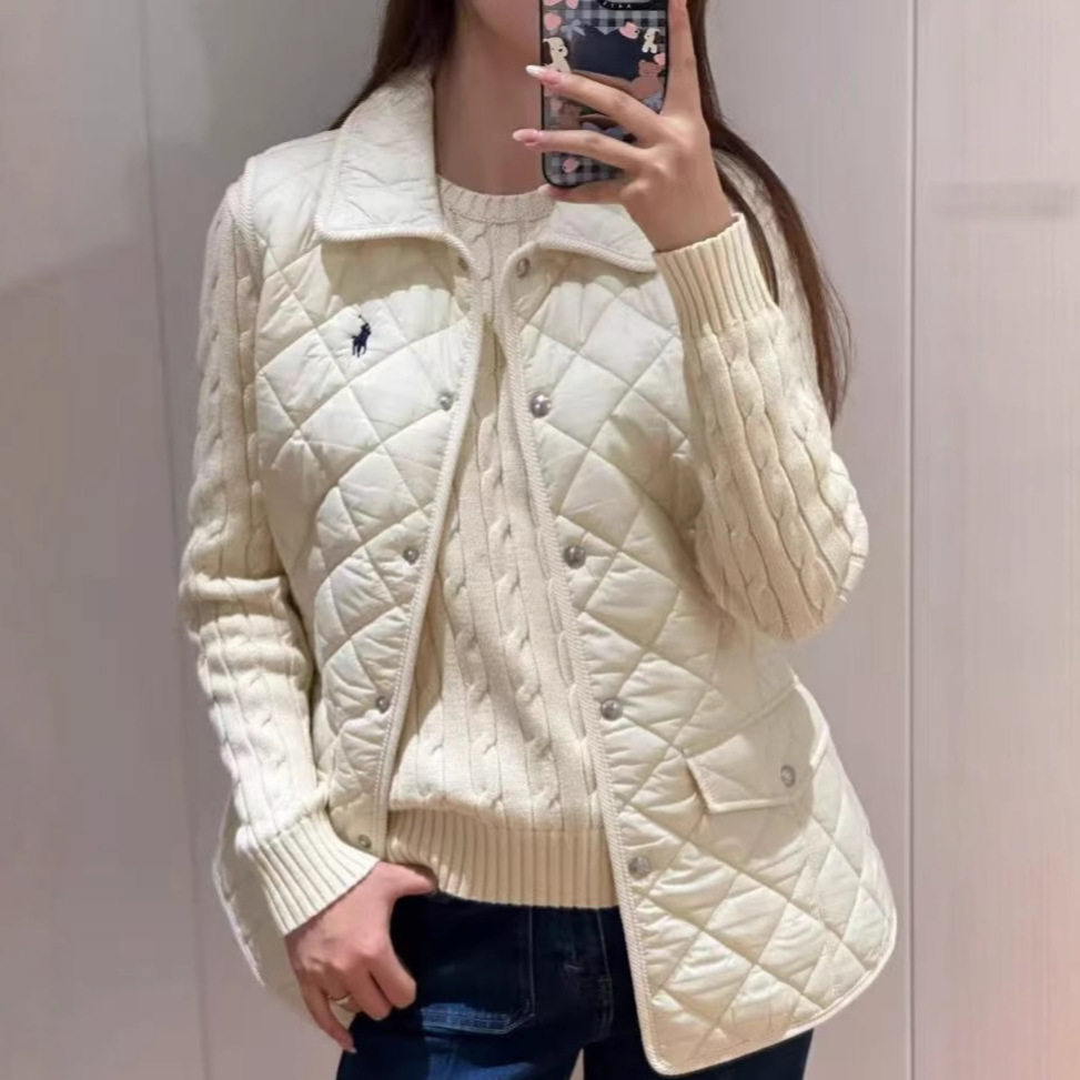 老钱风小马刺绣菱格绗缝棉服马甲