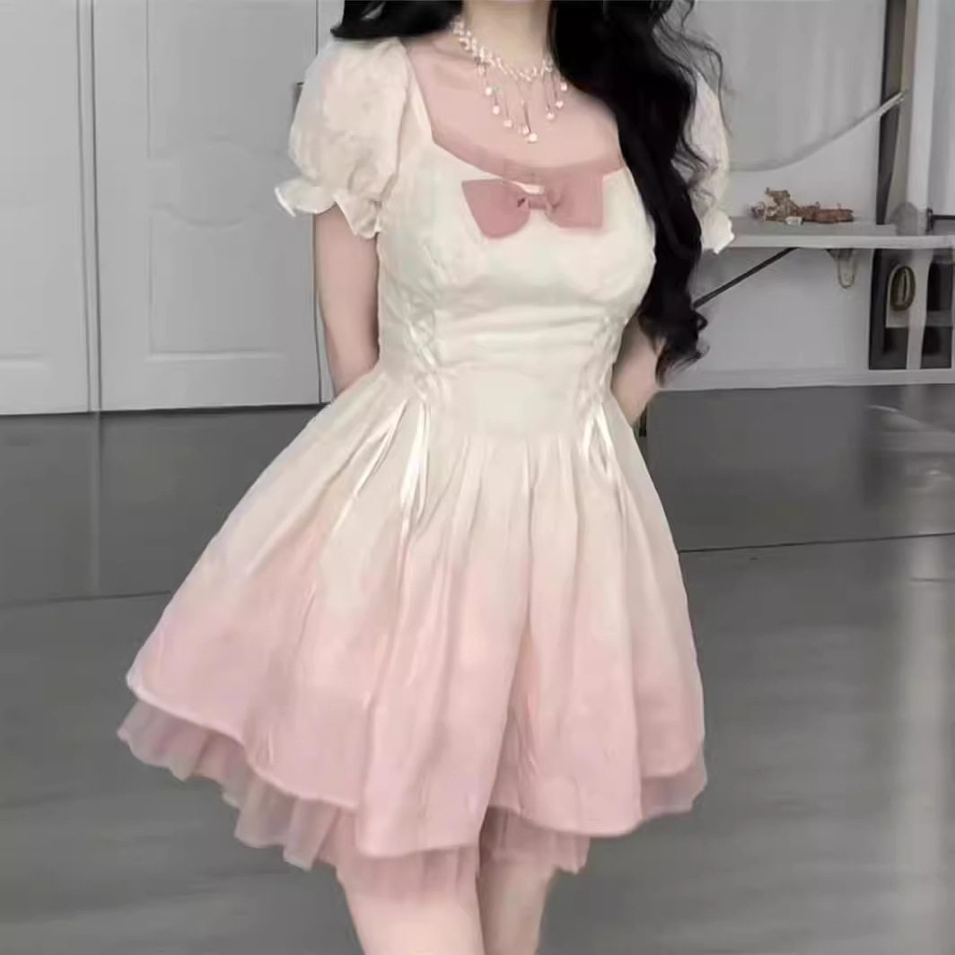 草莓奶冻甜美渐变色洛丽塔连衣裙