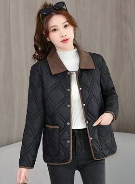 秋冬轻薄菱格撞色妈妈棉服