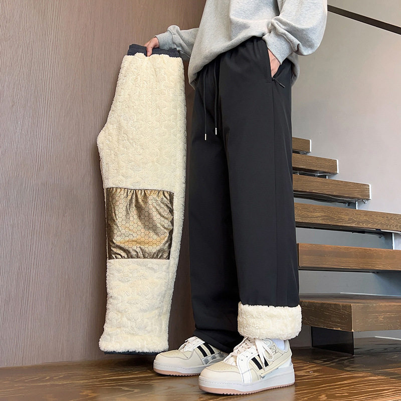 男士羊羔绒加厚直筒保暖休闲裤