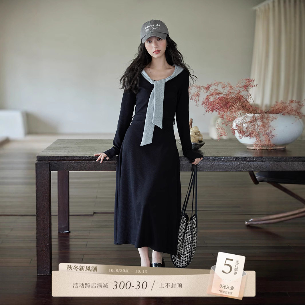 法式黑色连衣裙女春秋2025新款