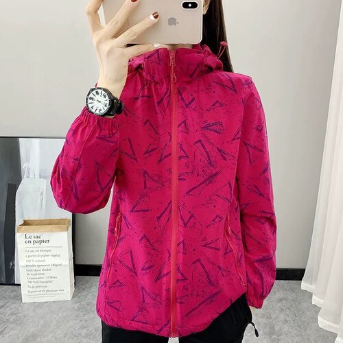 春秋加绒外套女印花薄款软壳冲锋