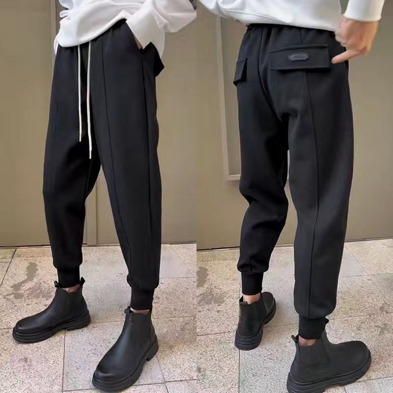 春秋男士黑色垂感九分哈伦卫裤